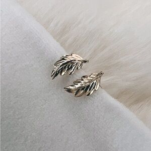 14k Solid Yellow Gold Leaf Earrings, Domed Leaf Studs